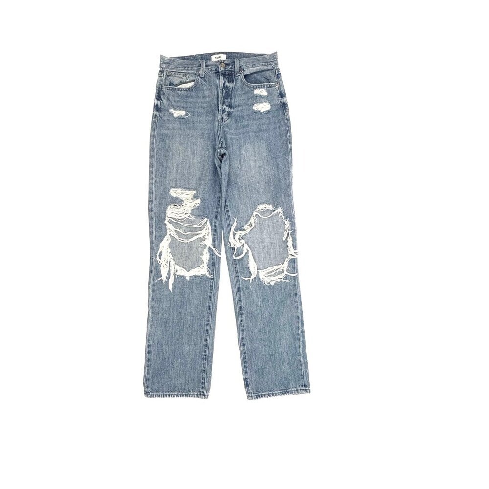 Pistola Button Fly Distressed Straight Women's size 27 Medium‎ Blue Denim jeans